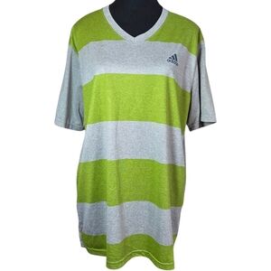 Adidas Men's Lime Green and Gray V-Neck Tee Size L
